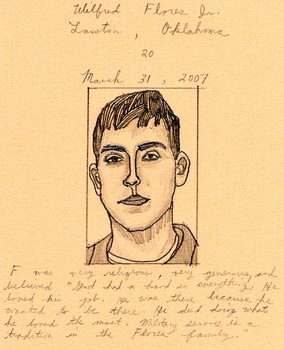 Also in the show: Drawings by Emily Prince that depict U.S. servicemen who have died in Iraq and Afghanistan. Above, a portrait of Wilfred Flores Jr., who died in 2007.